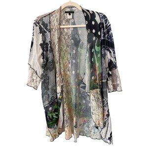 Alberto Makali Patchwork Lace Kimono Womens Large Mixed Print Lagenlook Artsy
